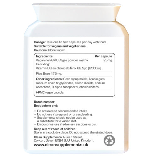 Wholefood Vitamin D3 | Rear Label